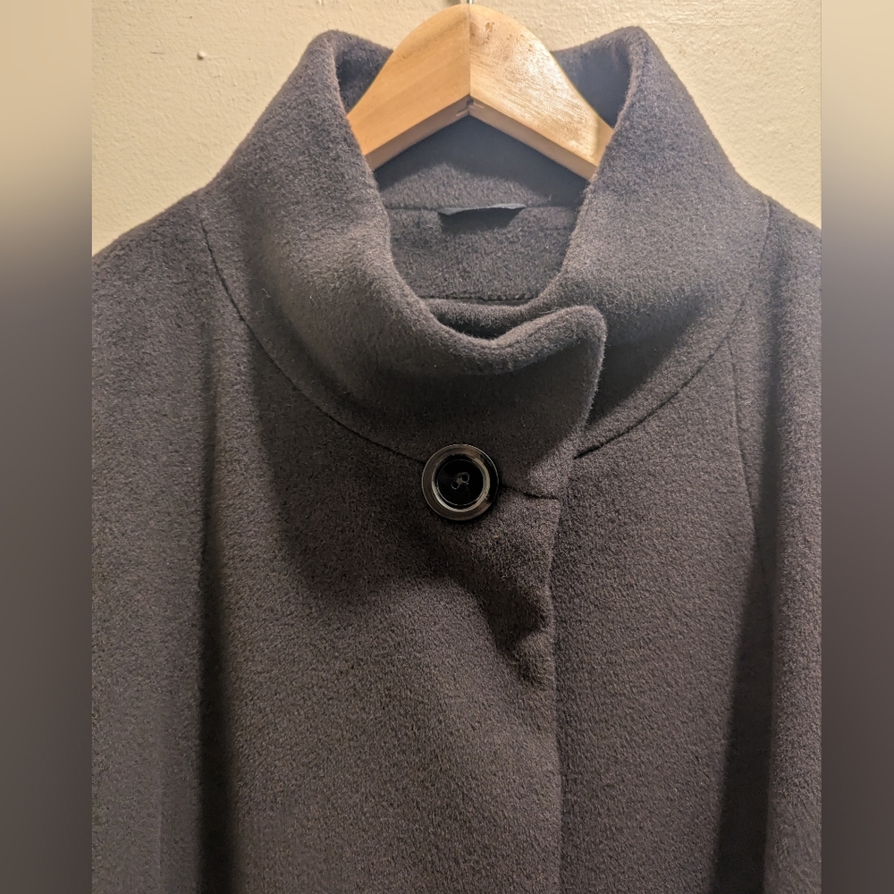 CINZIA ROCCA DUE 100% Women's Wool Funnel Neck A-Line Coat Dark Brown- 22 - Picture 13 of 16